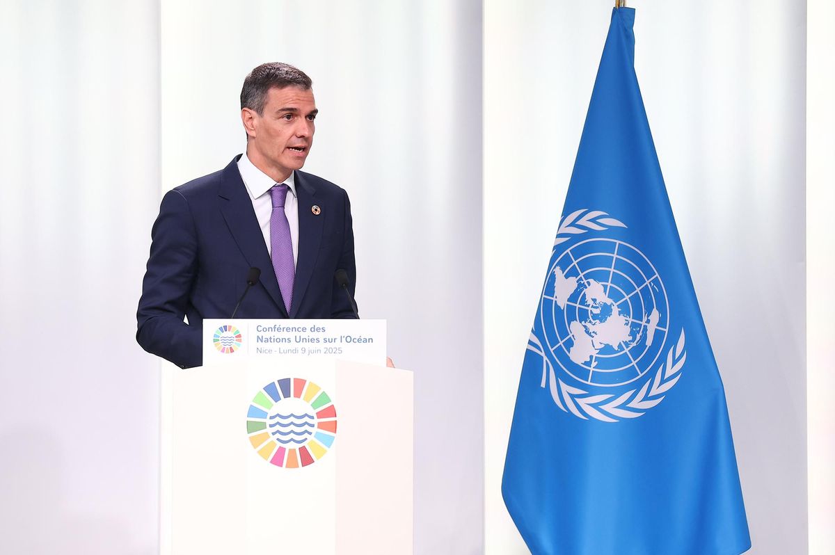 Pedro Sánchez durante su intervención en Niza en la Conferencia sobre los Océanos.