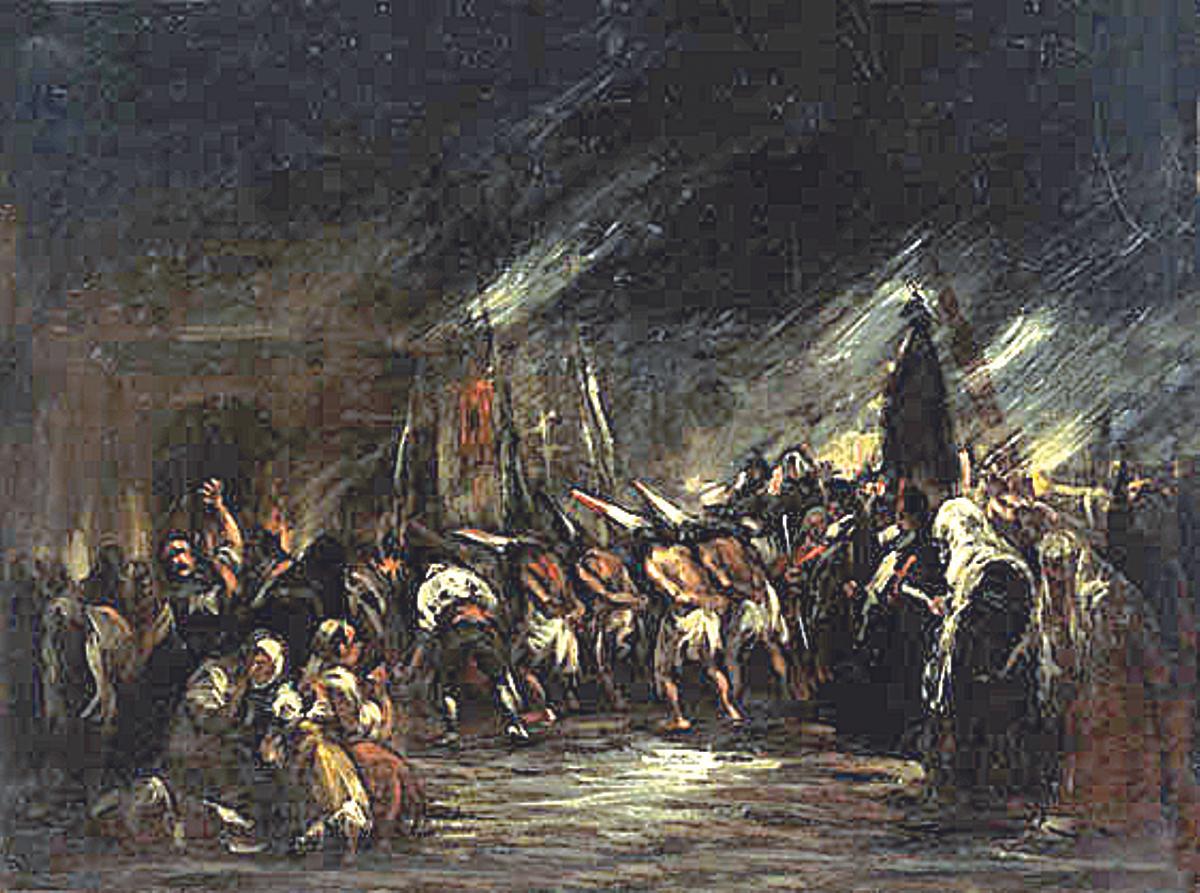 SIGLO XIX PROCESIÓN DE DISCIPLINANTES EN UNA OBRA DE GOYA.