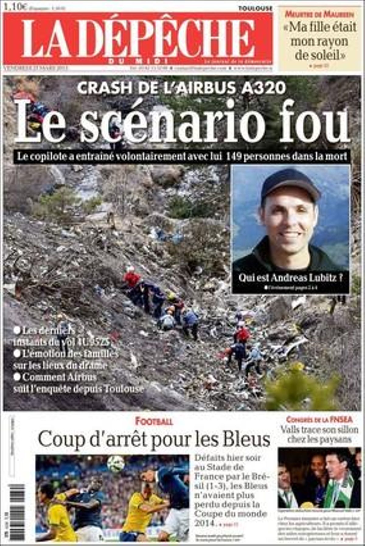 Portada del diario francés ’La Depeche’. 