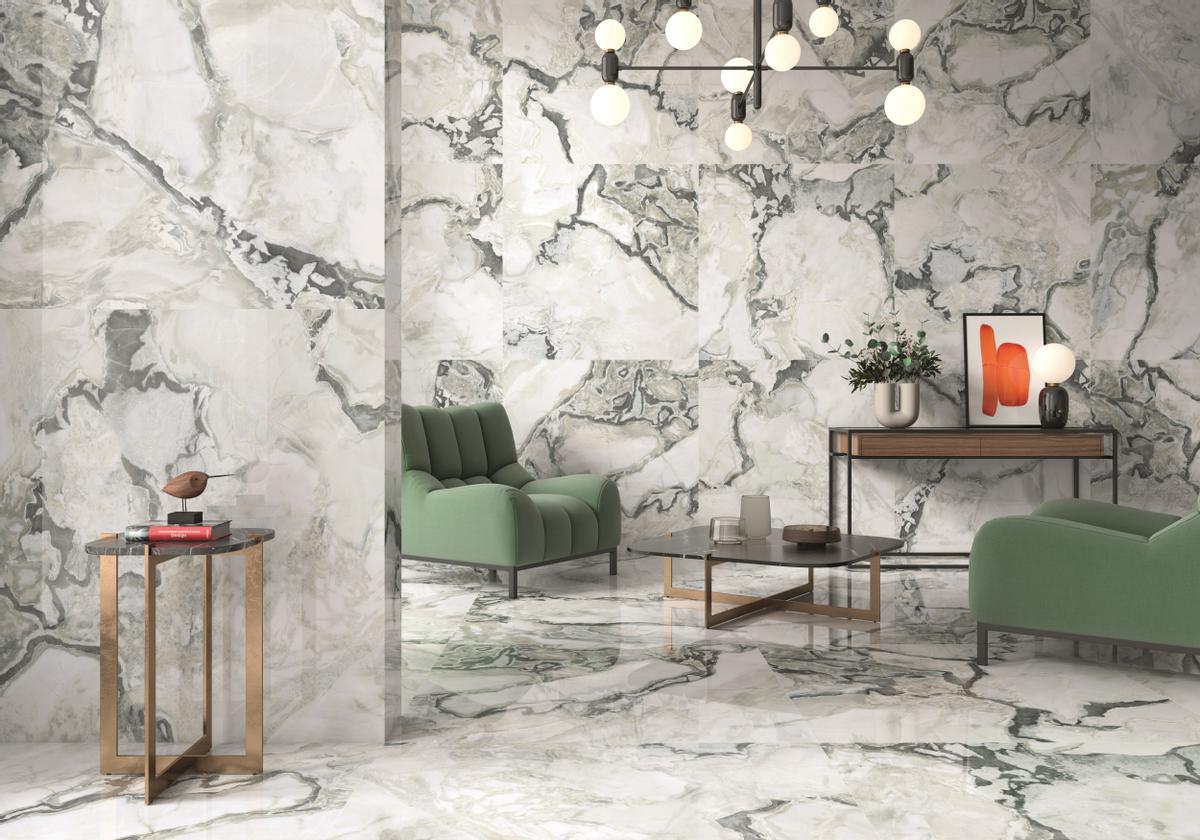 Ambiente creado con la serie Oyster de Geotiles.