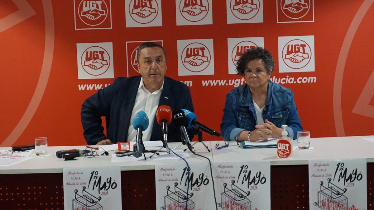 Fernando Cubillo y Soledad Ruiz, este miércoles en la presentación de la marcha del Primero de Mayo en Málaga