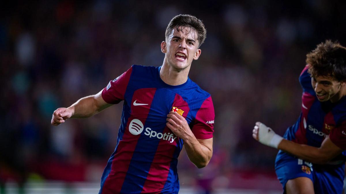 Gavi celebrando un gol con el FC Barcelona