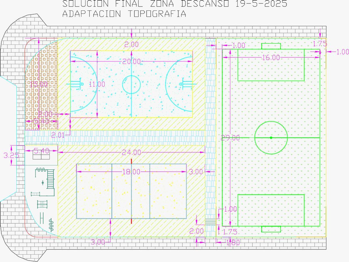Plano de las canchas que se instalarán