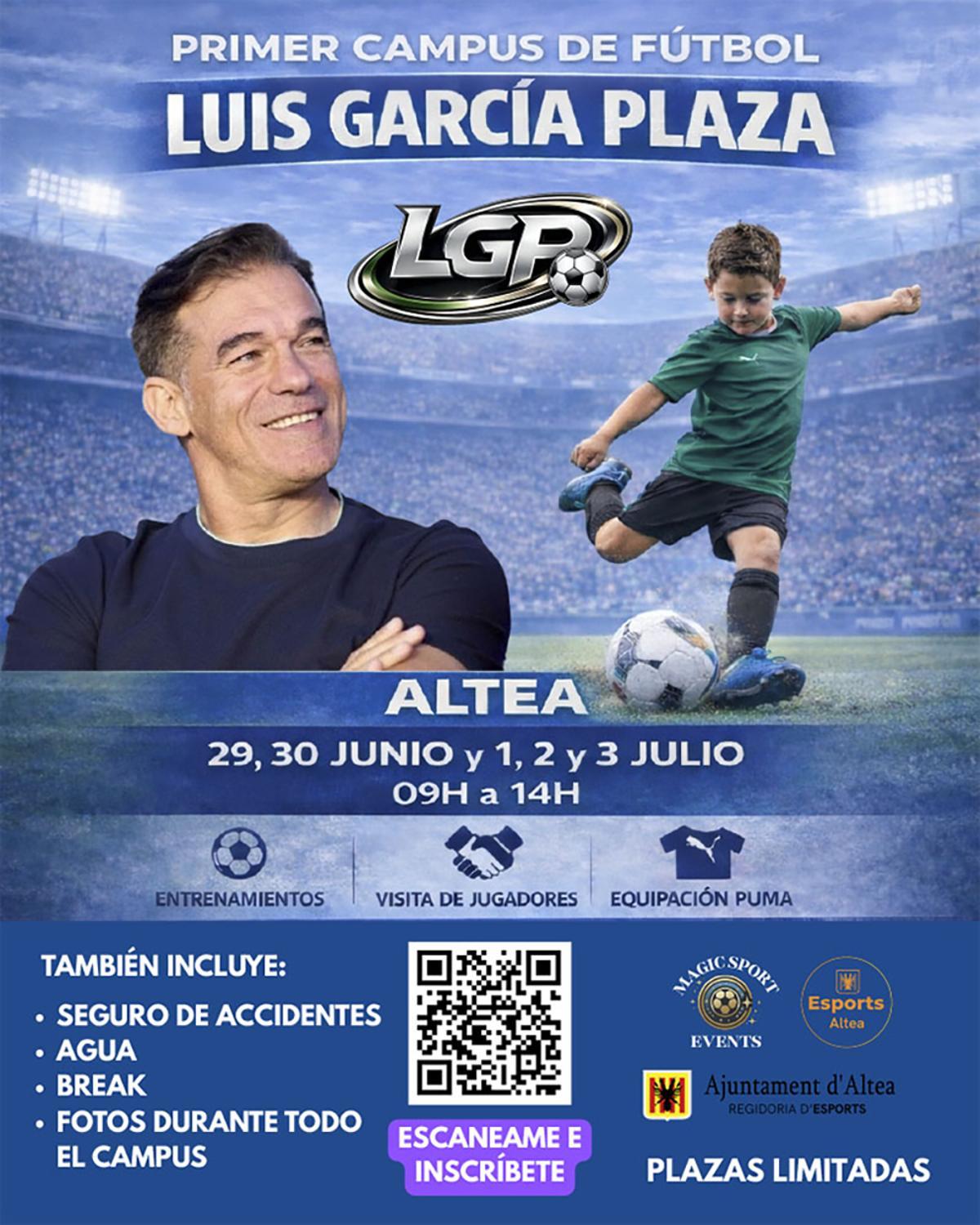Cartel del I Campus de Futbol Luis Garcia Plaza.