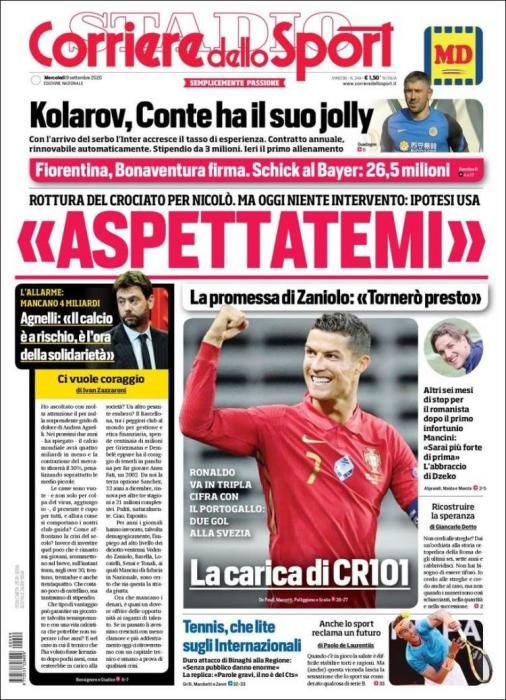 Portada CORRIERE DELLO SPORT 9 septiembre 2020