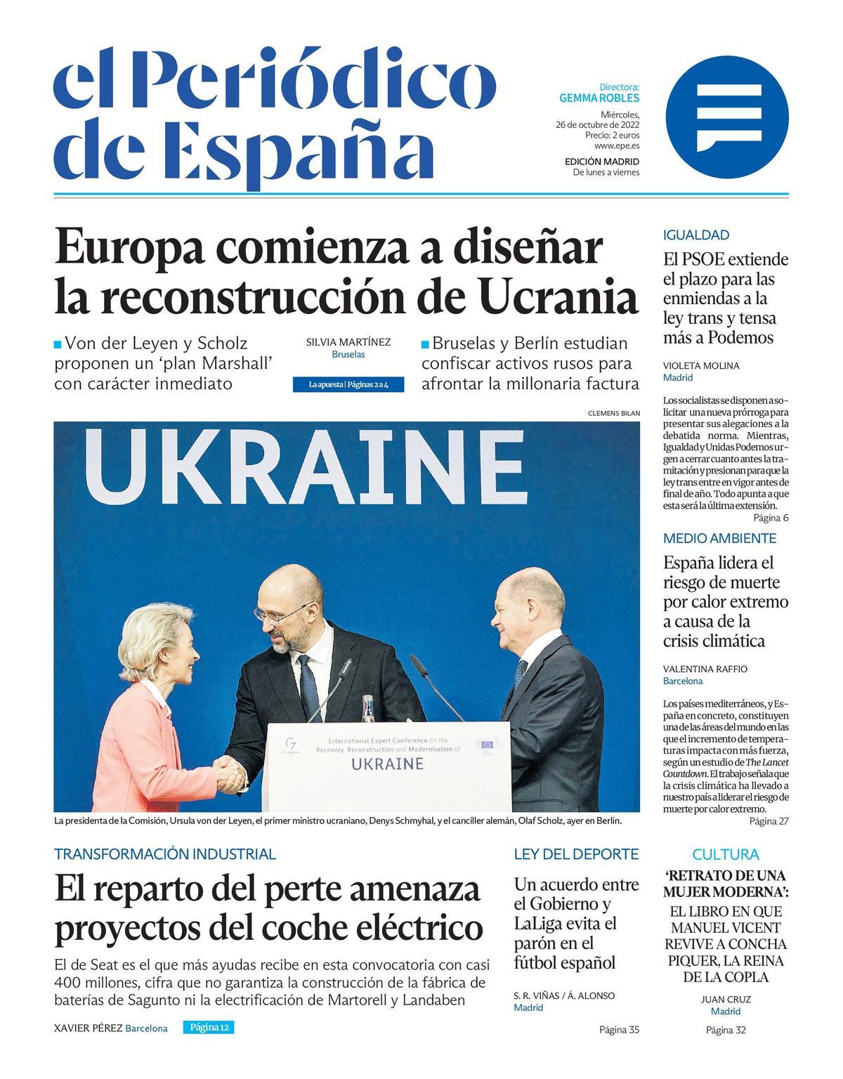 La Portada De El Periódico De España Hoy Miércoles 26 De Octubre Del 2022 5510