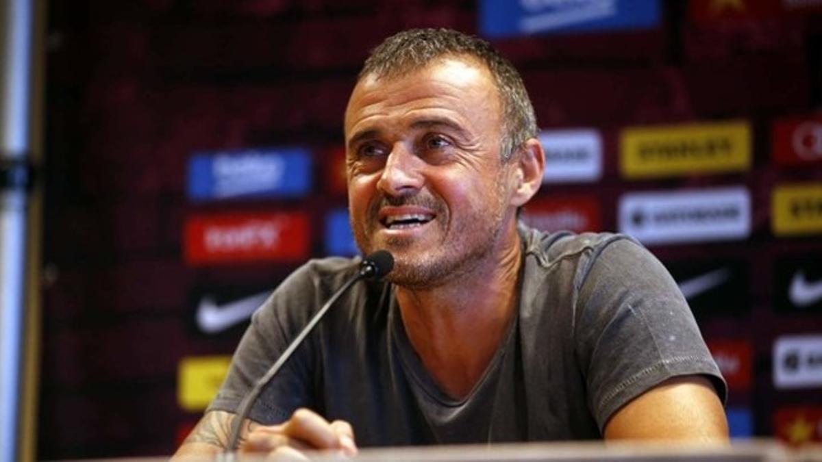 Luis Enrique, durante la primera rueda de prensa de la gira por EEUU, que ha ofrecido en Los Ángeles