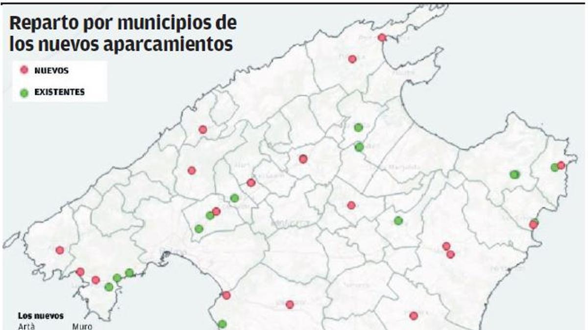 Reparto por municipios de los nuevos aparcamientos