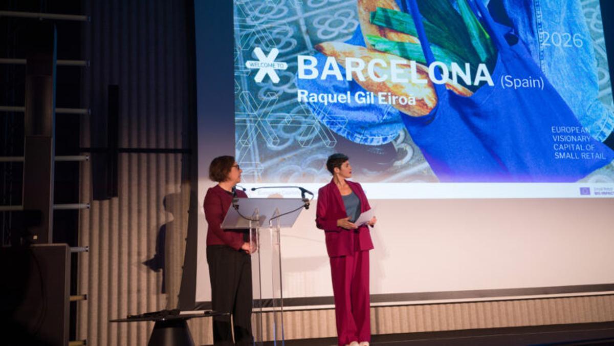 Imatge de la presentació de la candidatura de la Capital Europea del Comerç de Proximitat, per part de Raquel Gil Eiroá a Brussel·les