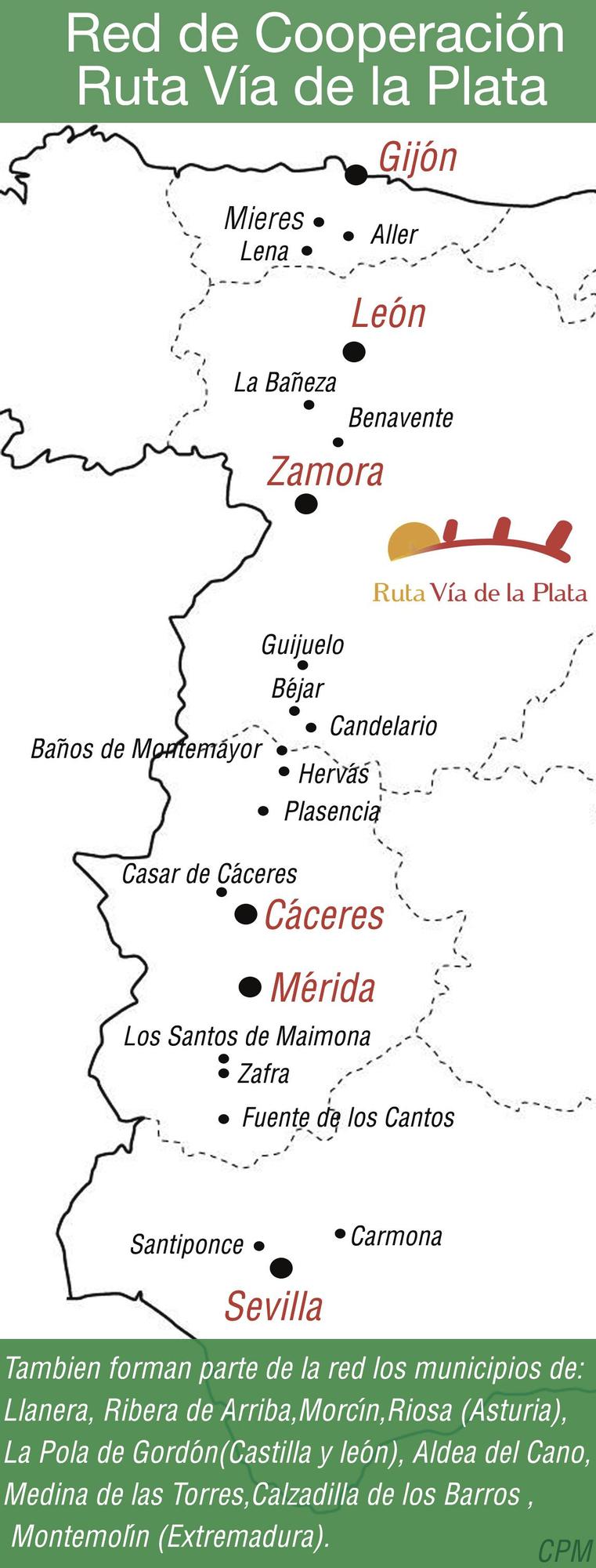Red de ciudades de la Vía de la Plata.