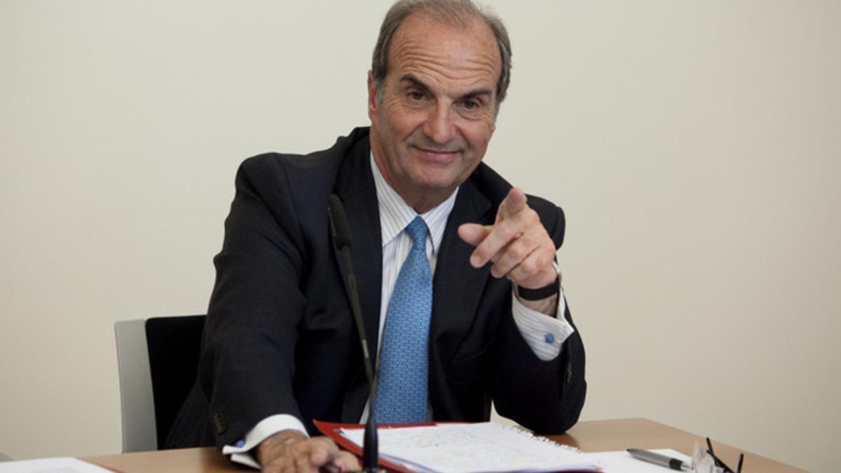 El presidente de la patronal Foment del Treball, Joaquim Gay de Montellà, durante una rueda de prensa, el pasado abril.