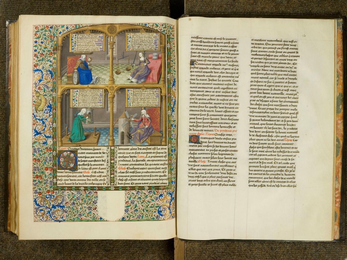 Tradución francesa medieval: &quot;Quatre vertus cardinales&quot;, Chantilly , Bibliothèque du château, 0282 (1460-1480)
