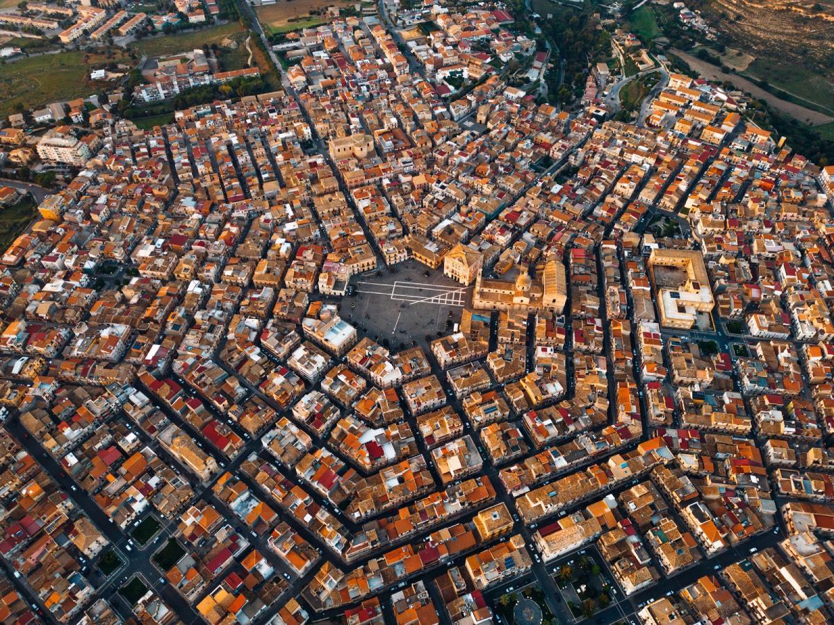 Vista aérea de Grammichele (Sicilia, Italia)