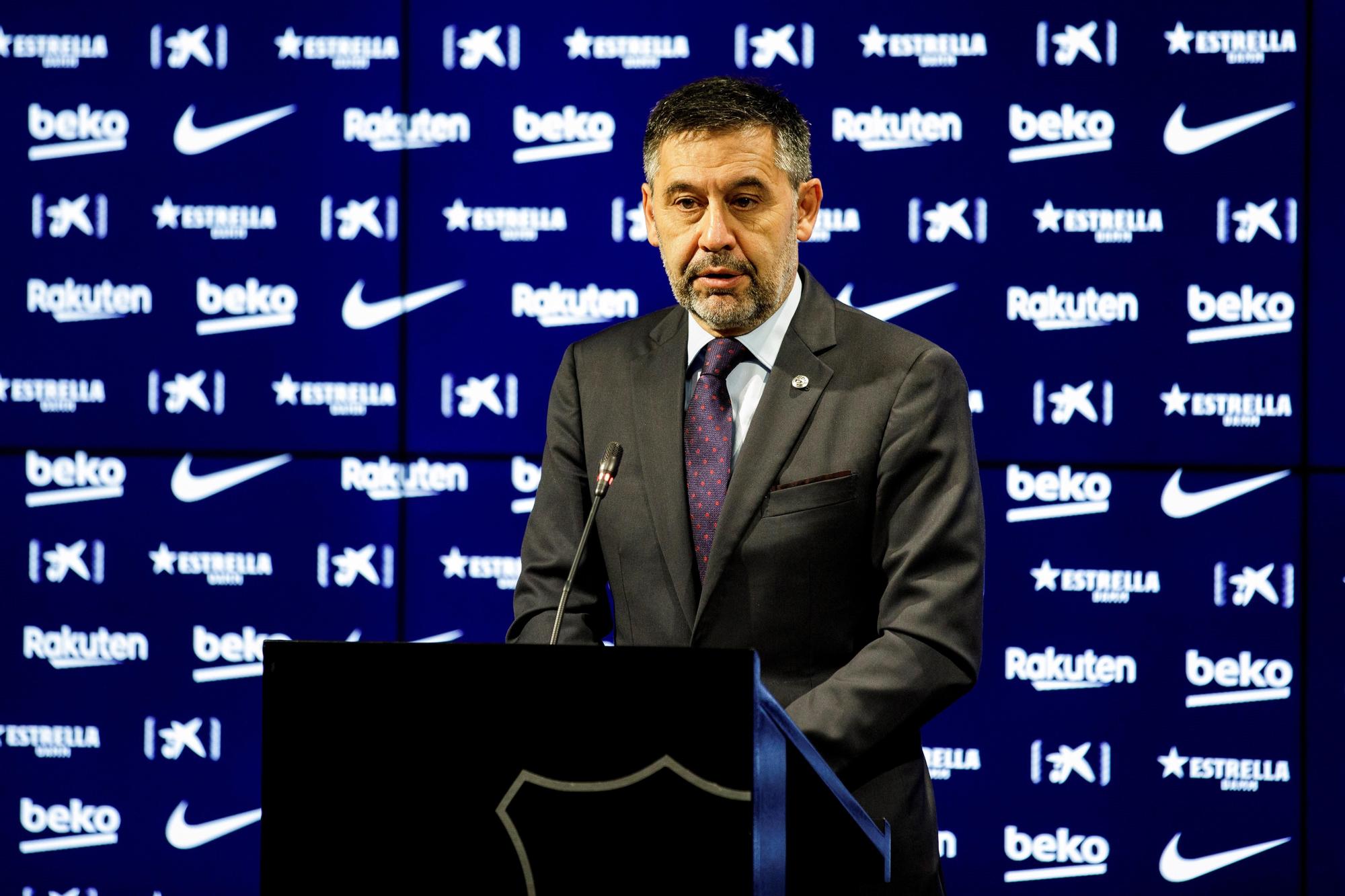 El ex presidente del FC Barcelona, Josep Maria Bartomeu, durante una rueda de prensa del Barça del pasado mes de octubre.