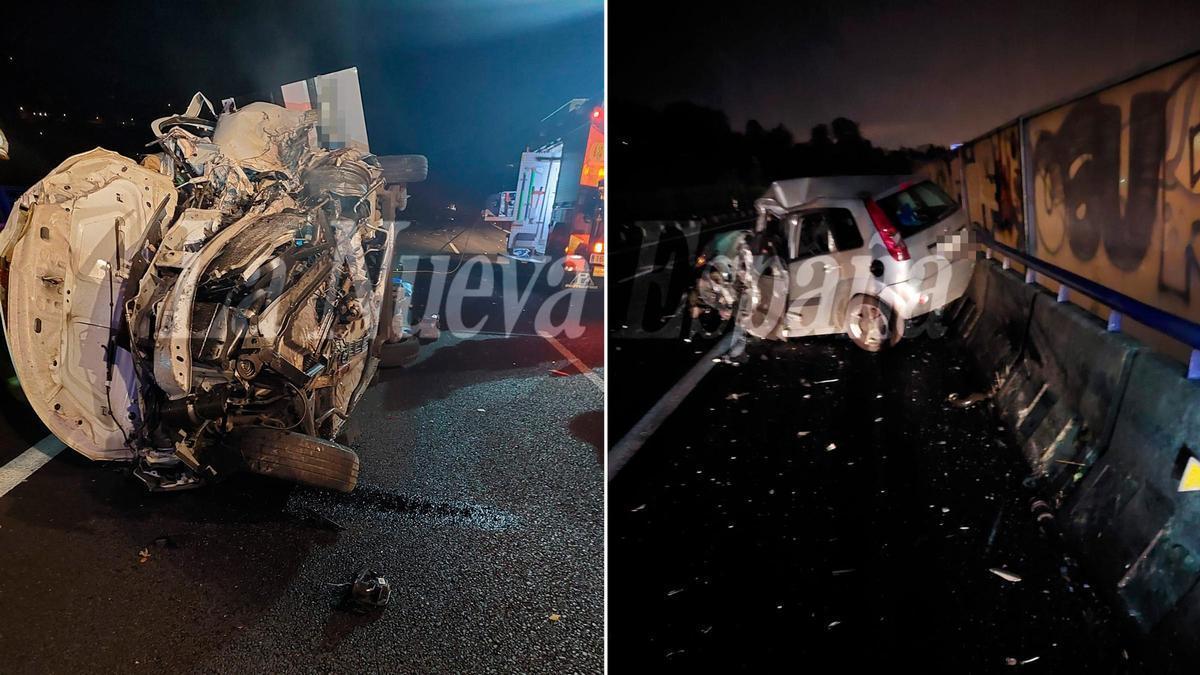 El aspecto de los coches siniestrados en la AS-II, tras el accidente.