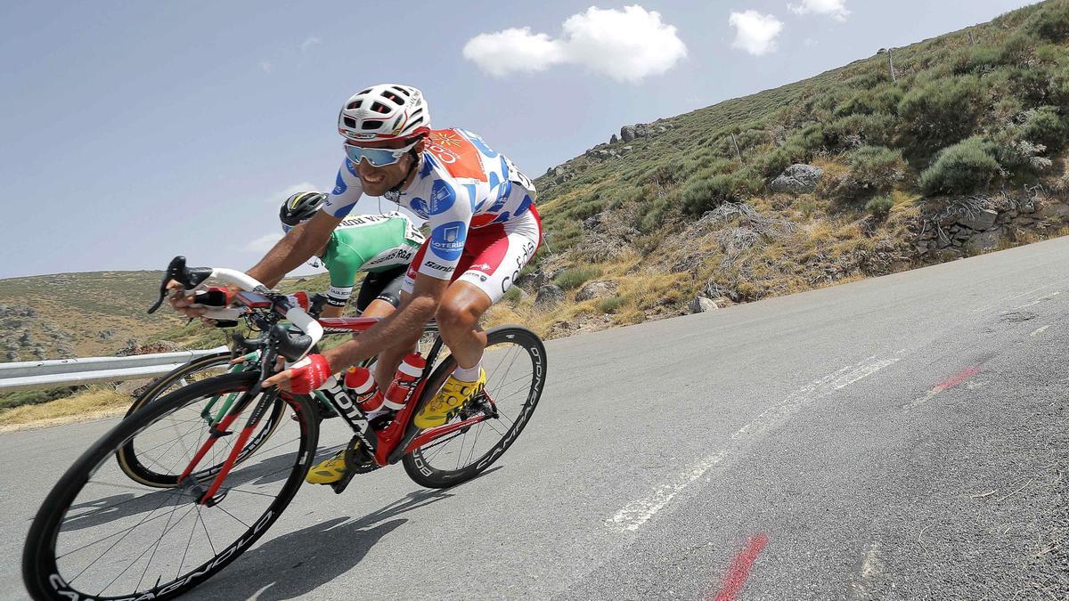 El malagueño Luis Ángel Maté, que lidera al Euskaltel Euskadi en la Ruta del Sol, en la Vuelta a España 2018.