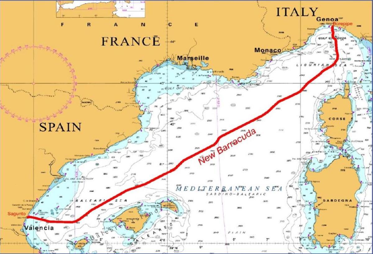 Recorrido del cable submarino del proyecto Barracuda.