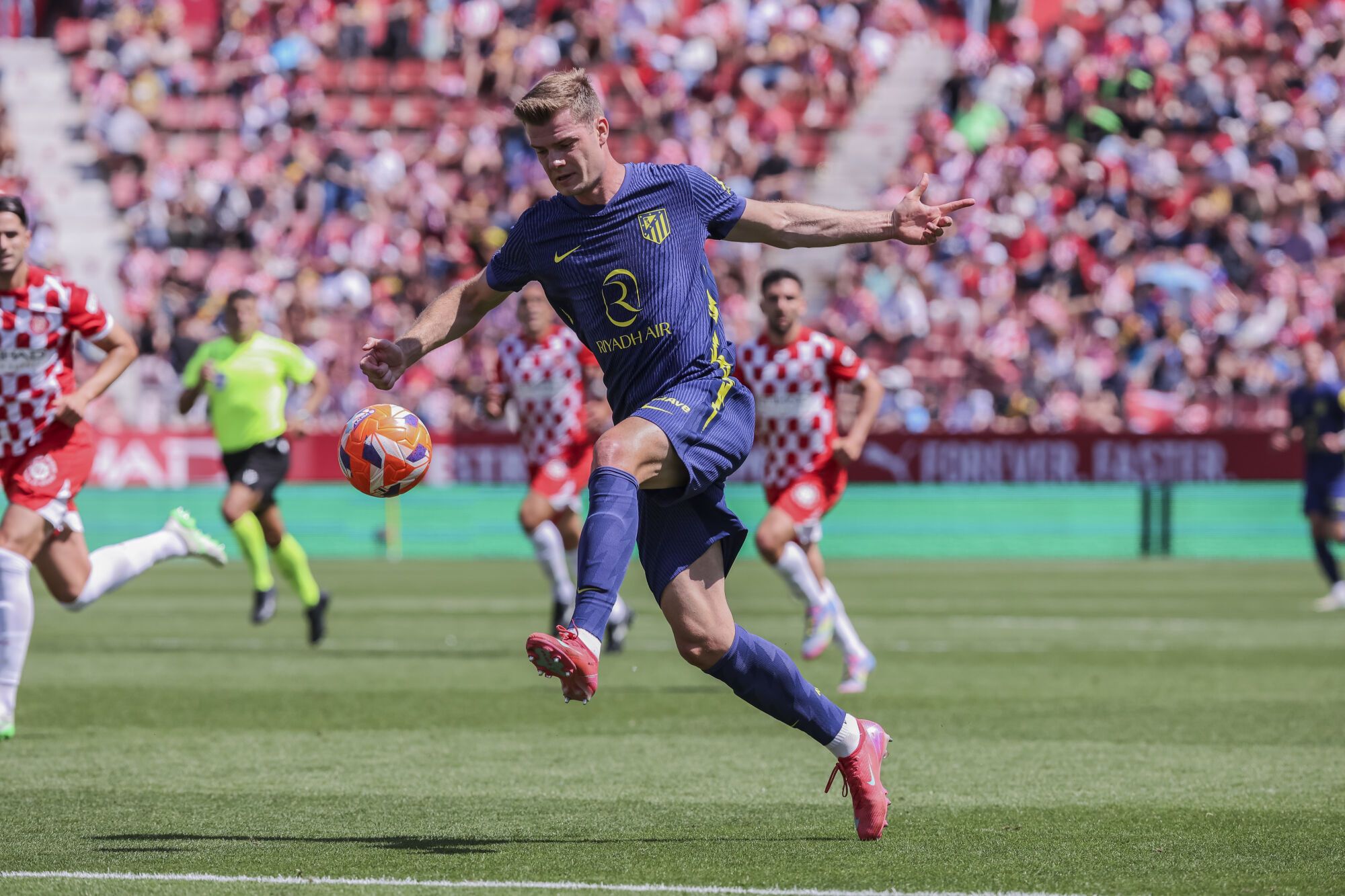 Alexander Sorloth of Atletico de Madrid in action during the Spanish league, La Liga EA Sports, football match played between Girona FC and Atletico de Madrid at Estadio de Montilivi on May 25, 2025 in Girona, Spain. AFP7 25/05/2025 ONLY FOR USE IN SPAIN. Javier Borrego / AFP7 / Europa Press;2025;SPORT;ZSPORT;SOCCER;ZSOCCER;Girona FC v Atletico de Madrid - La Liga EA Sports;