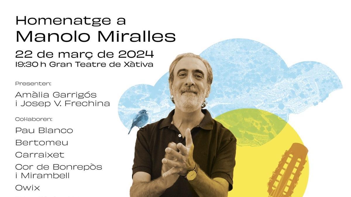 Cartel del Homenaje a Manolo Miralles en Xàtiva.