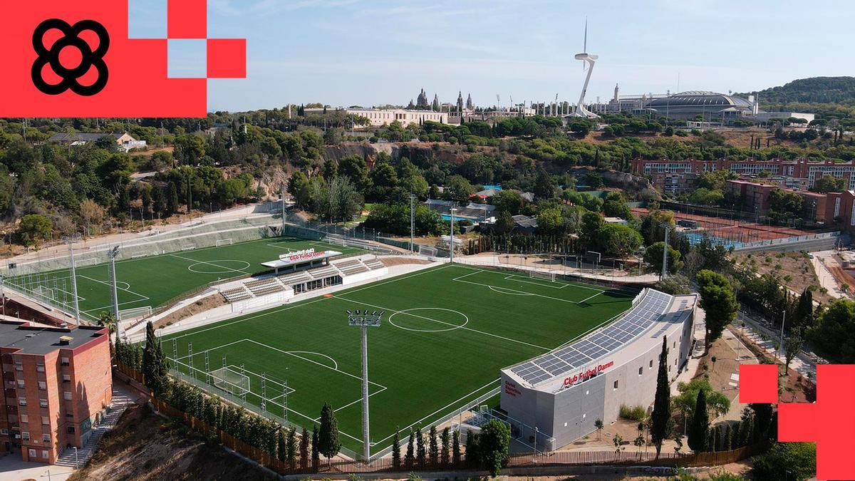 Vista aérea de la ciudad deportiva del CF Damm en la montaña de Montjuïc.