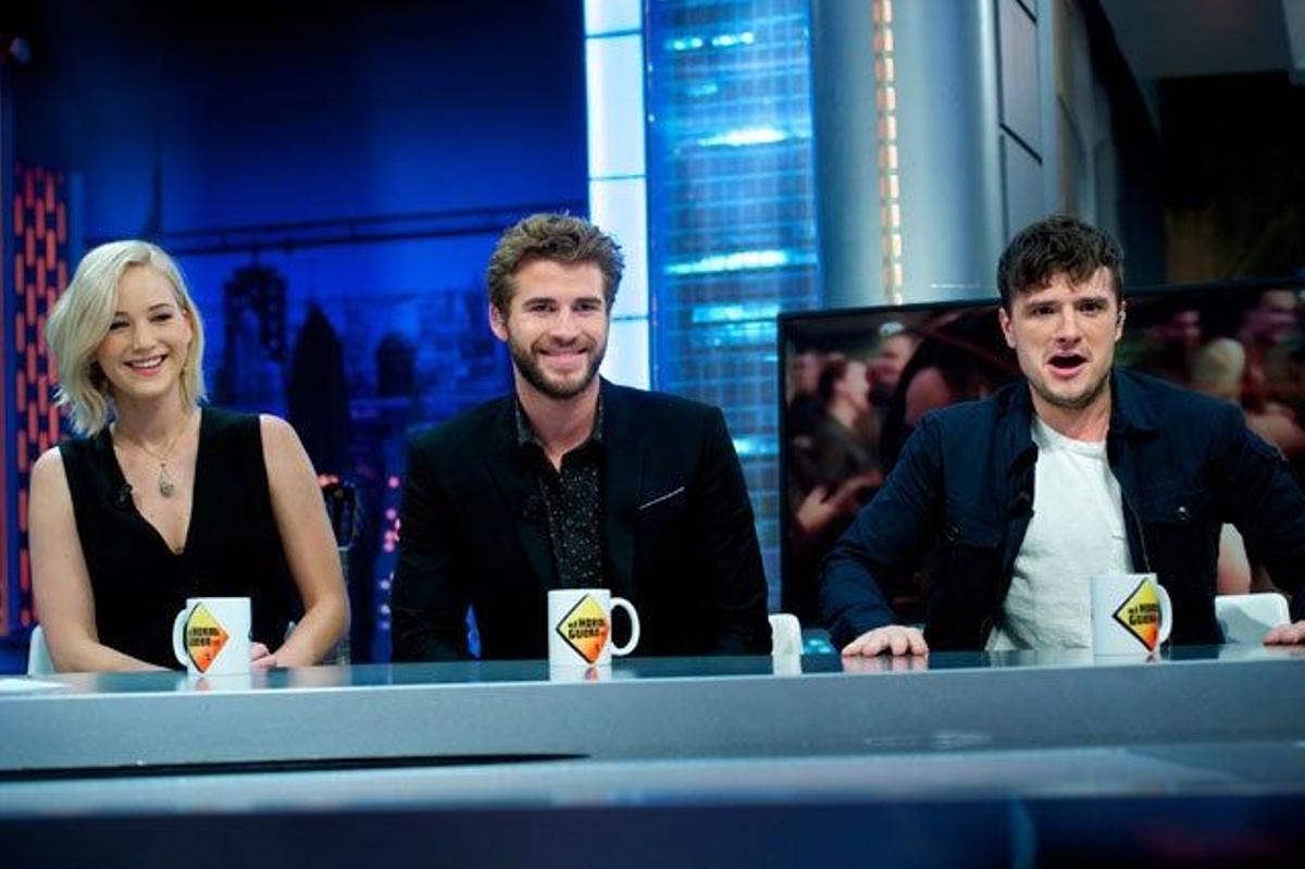 Jennifer Lawrence, Liam Hemsworth y Josh Hutcherson en 'El Hormiguero'