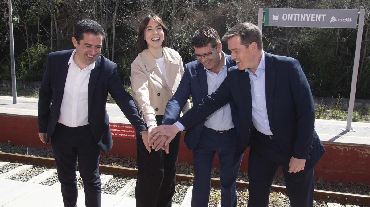 Toni Francés, Diana Morant, Jorge Rodríguez y Roger Cerdà, este jueves, en Ontinyent