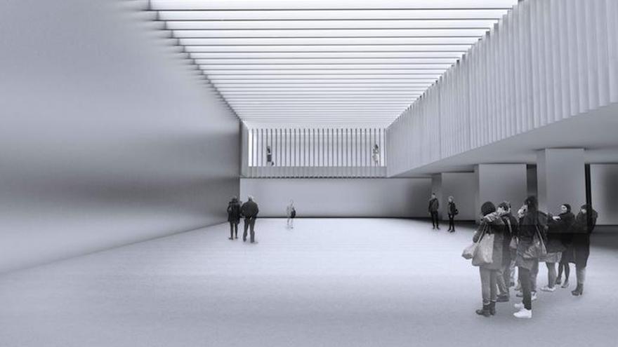 Recreación del interior del futuro Centro Pompidou de Málaga en el Cubo.