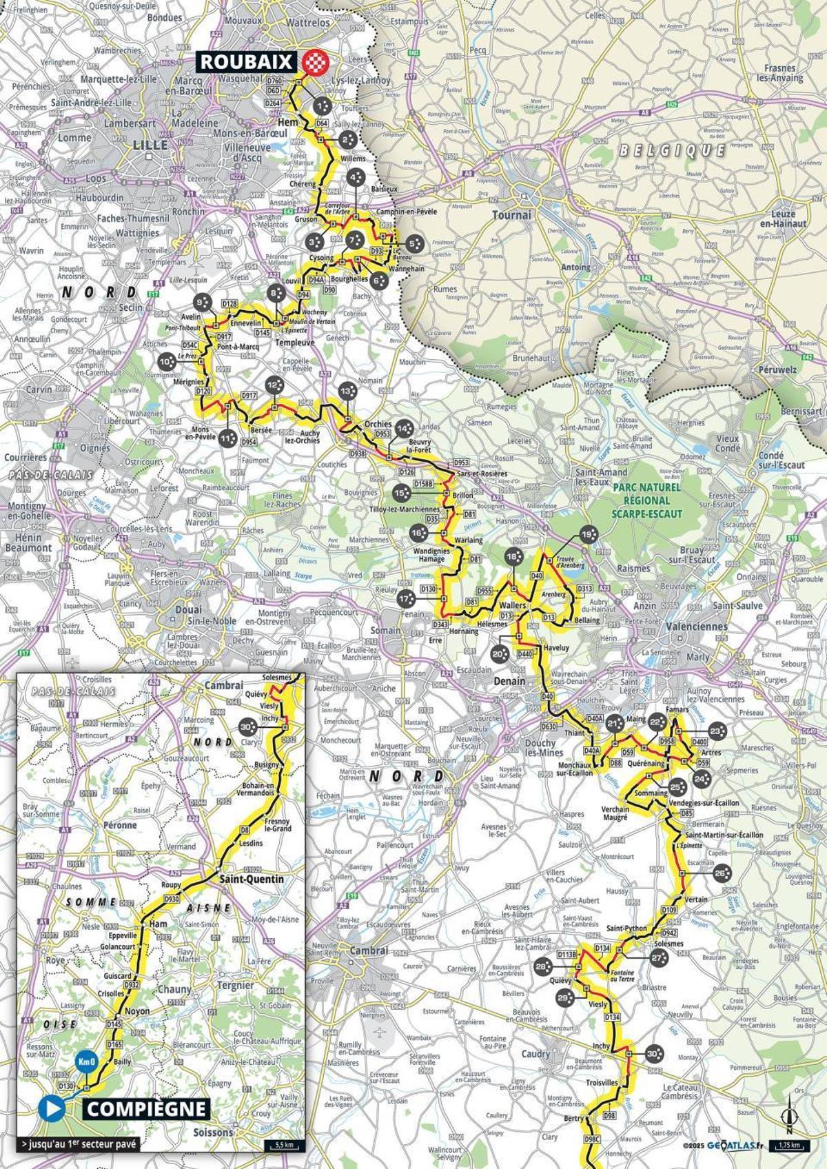 El recorrido de la París-Roubaix 2025