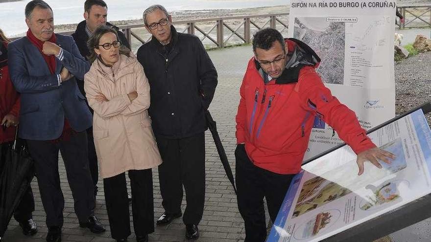 La conselleira, el alcalde oleirense, el director de la obra y el exalcalde de Cambre, ayer, bajo el puente de A Pasaxe.