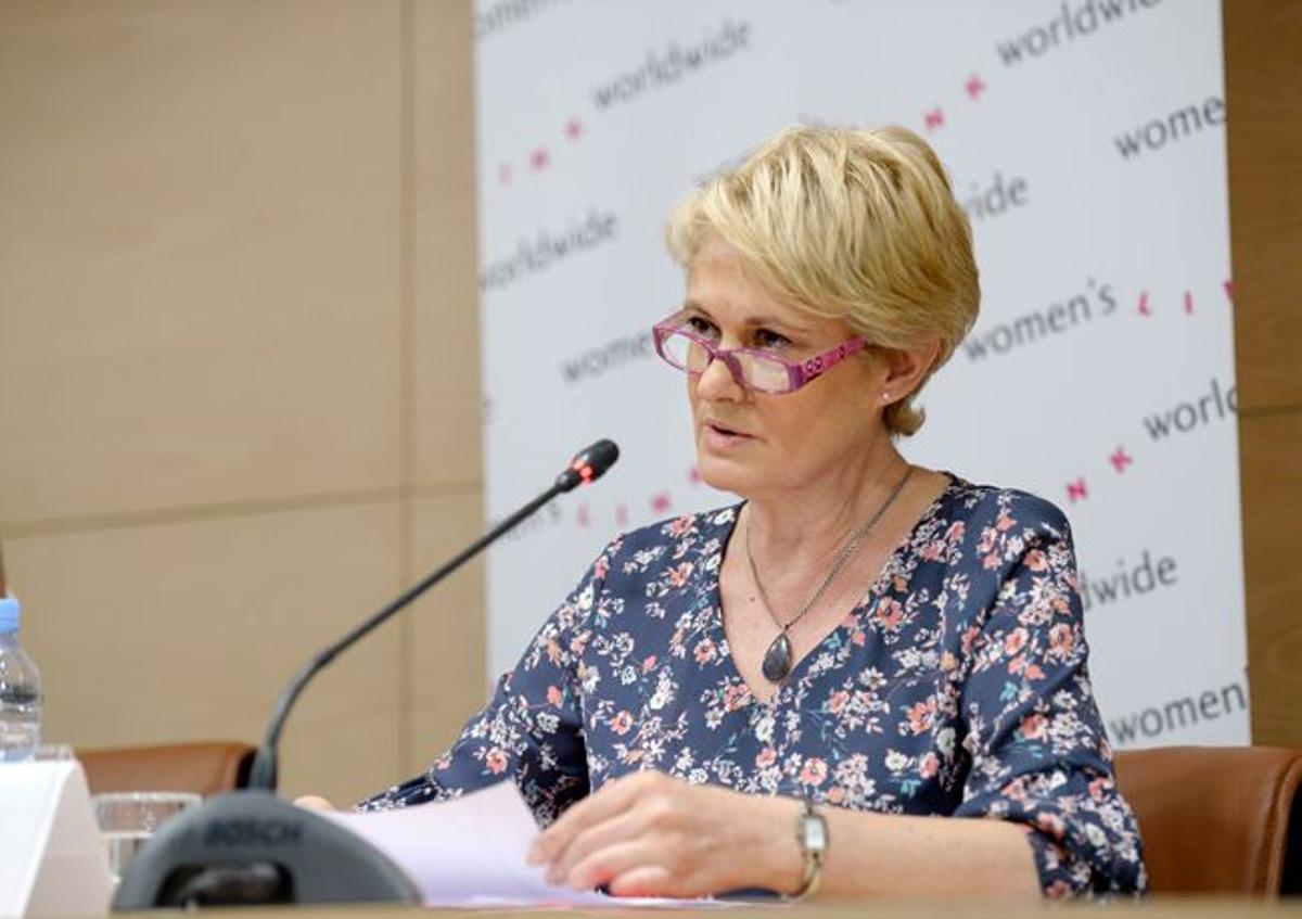 Ángela González, en una rueda de prensa en 2018.