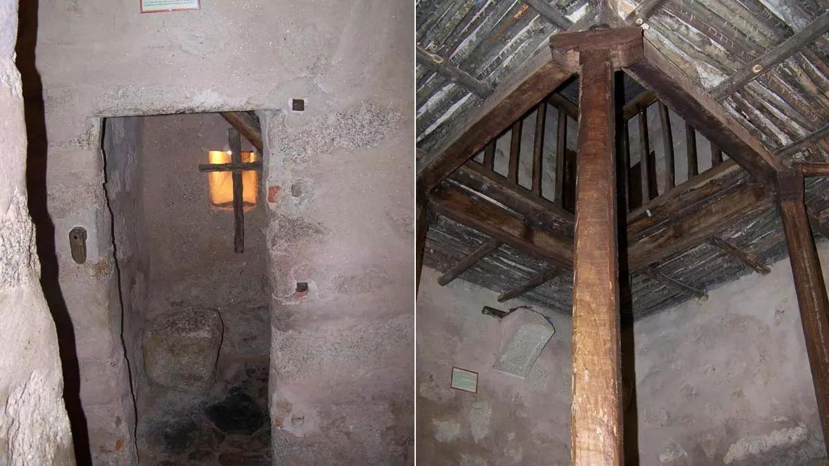 A la izquierda, la celda de San Pedro de Alcántara; a la derecha, el claustro del convento más pequeño del mundo.