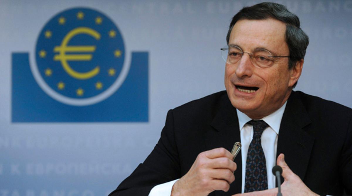 El president del Banc Central Europeu (BCE), Mario Draghi, durant la roda de premsa oferta aquest dijous a Frankfurt, Alemanya.