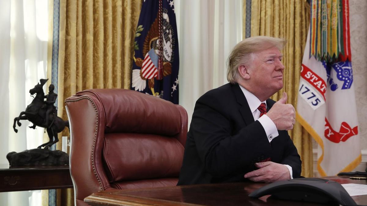 Trump, durante la videoconferencia para felicitar la Navidad a las tropas de EEUU en el extranjero.