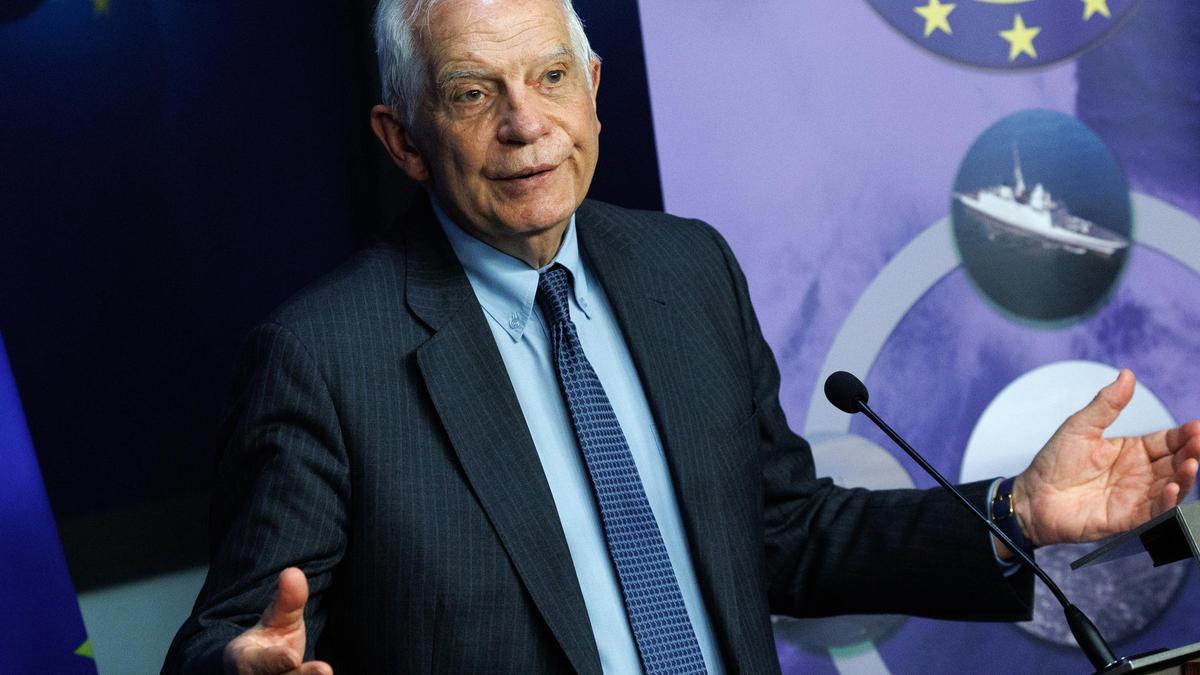 El jefe de la diplomacia europea, Josep Borrell, durante una rueda de prensa este lunes en Bruselas.