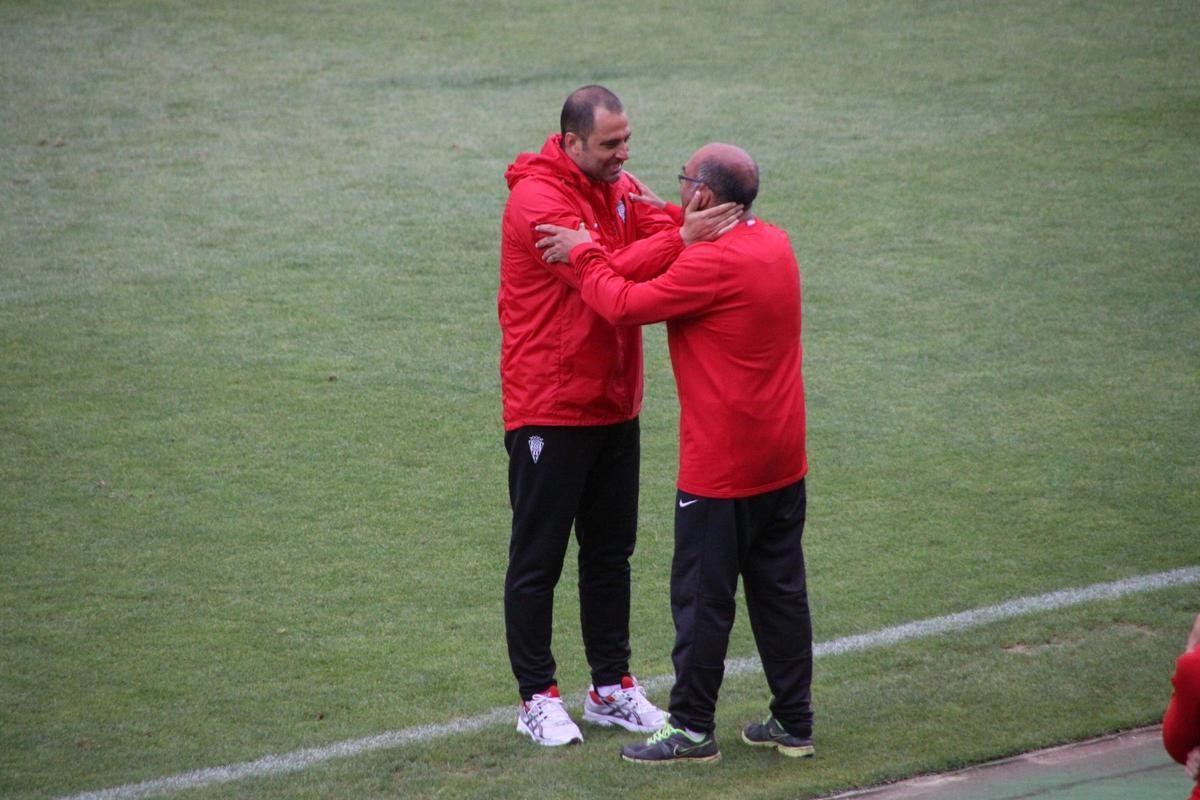 Esnáider y Pepillo, en un entrenamiento del Córdoba CF.