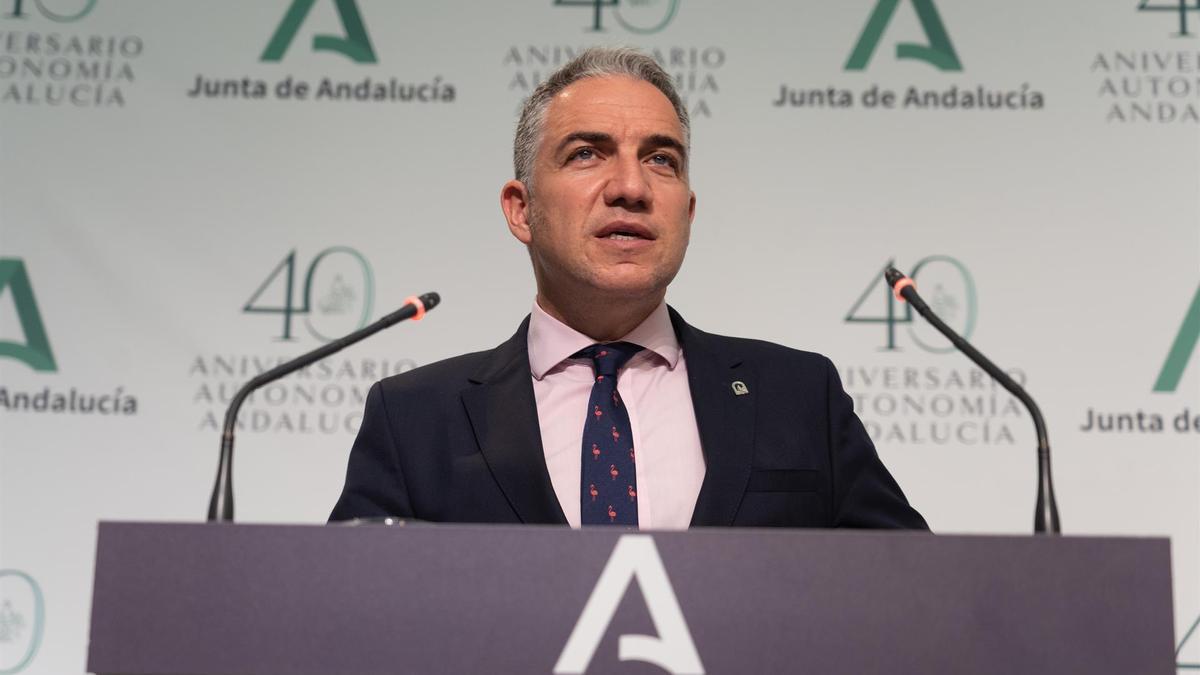 El consejero de la Presidencia, Administración Pública e Interior y portavoz del Gobierno andaluz, Elías Bendodo.
