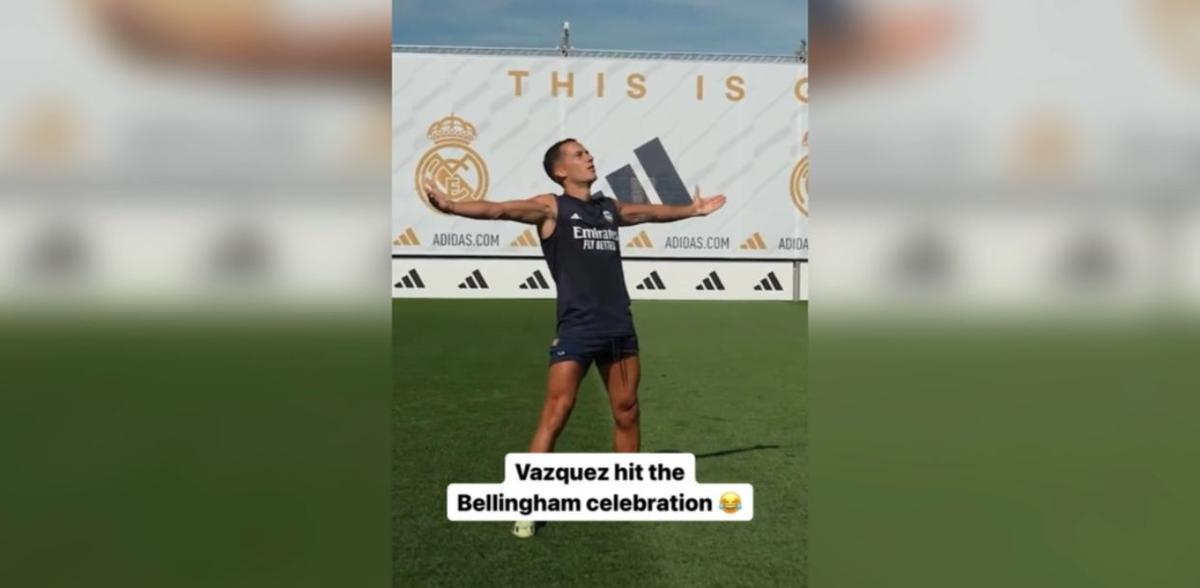 Lucas Vázquez demuestra de nuevo su buena relación con Bellingham en un entrenamiento...