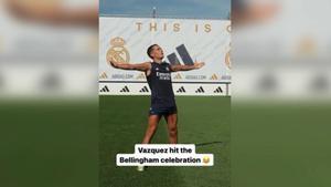 Lucas Vázquez demuestra de nuevo su buena relación con Bellingham en un entrenamiento...