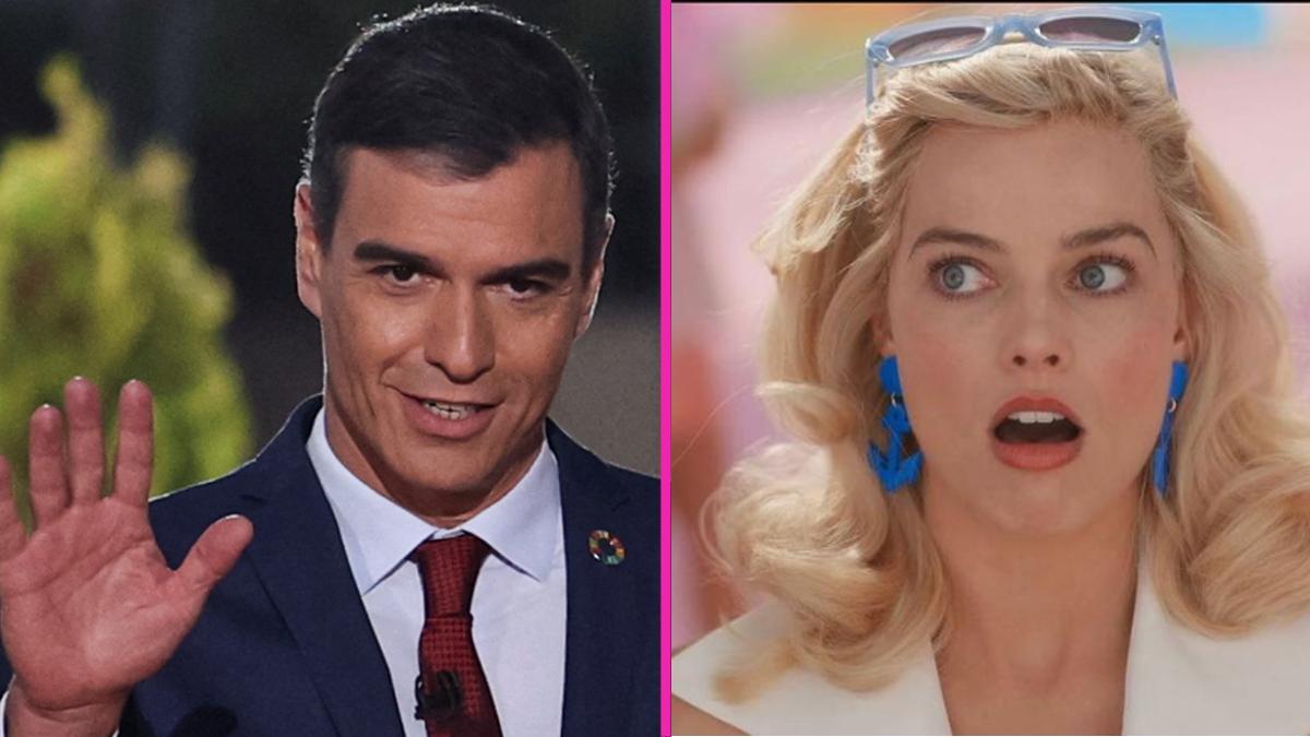 combor pedro sanchez y margot robbie