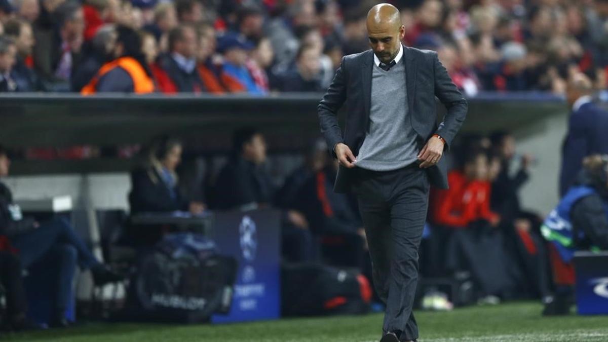 Pep Guardiola, durante el encuentro ante el Atlético