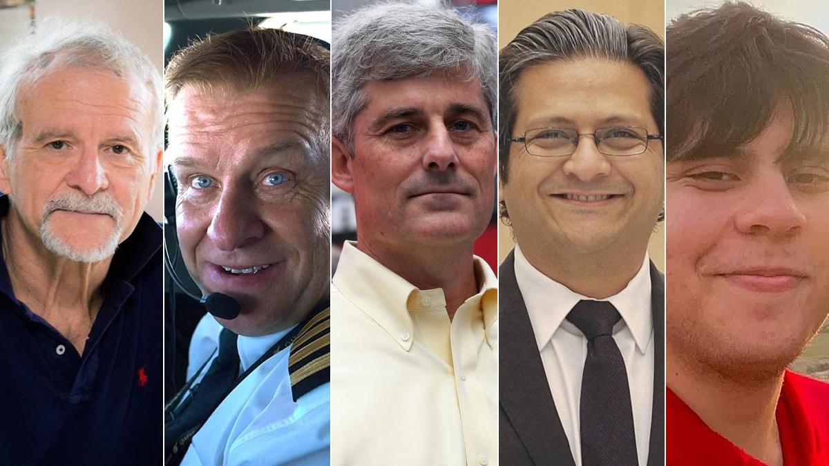 Paul-Henri Nargeolet, Malish Harding, Stockton Rush, Suleman Dawood y Shahzada Dawood, los cinco tripulantes muertos en el accidente del 'Titan'.