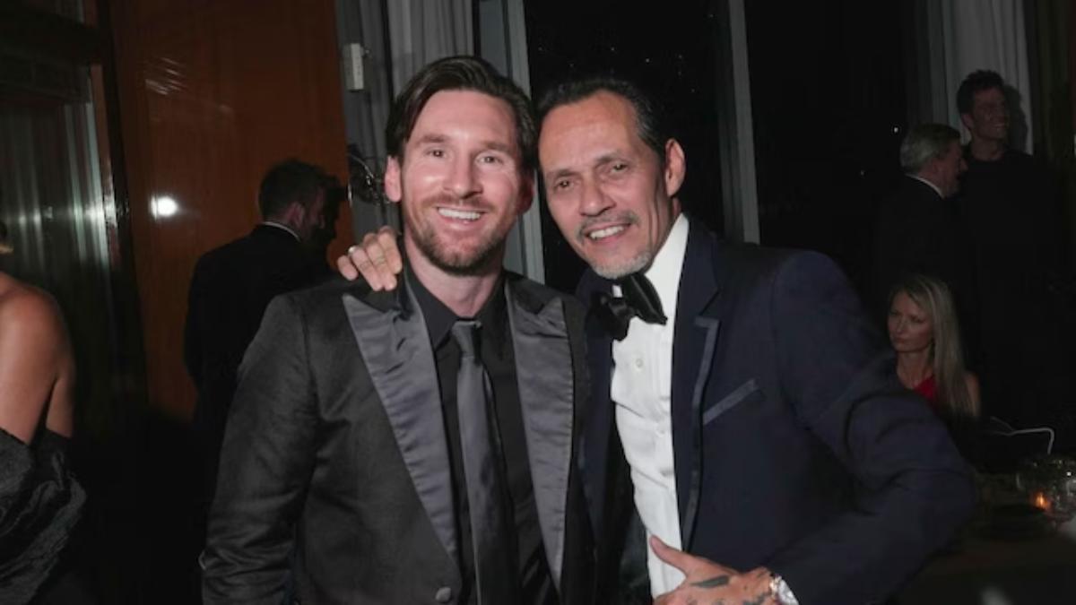 Leo Messi junto a Marc Anthony en la fiesta de cumpleaños de David Beckham.