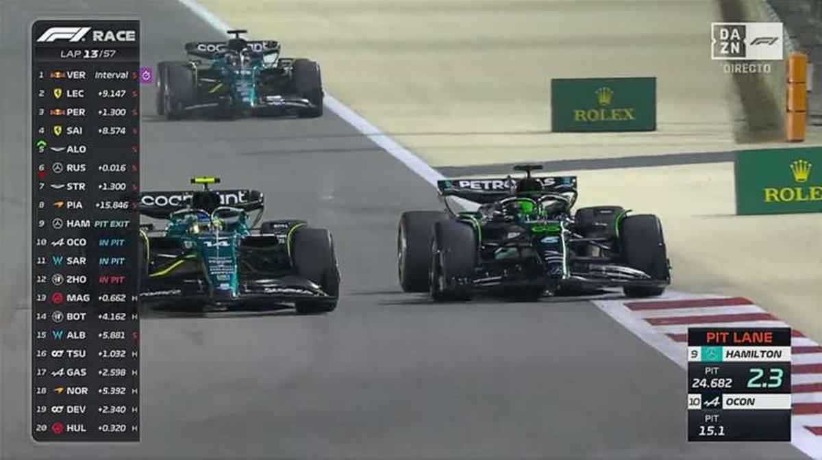 Alonso adelanta a Russell durante el GP de Bahrein