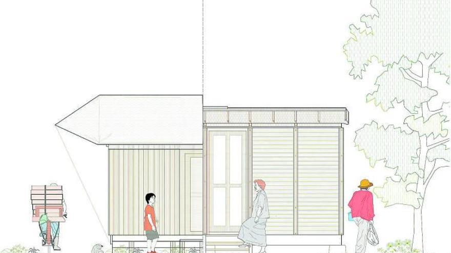 Comparativa entre la Paper Log House de Shigeru Ban y la Mansión desmontable 6x6 de Jean Prouvé, ejemplos de arquitectura de emergencia estudiados por la autora