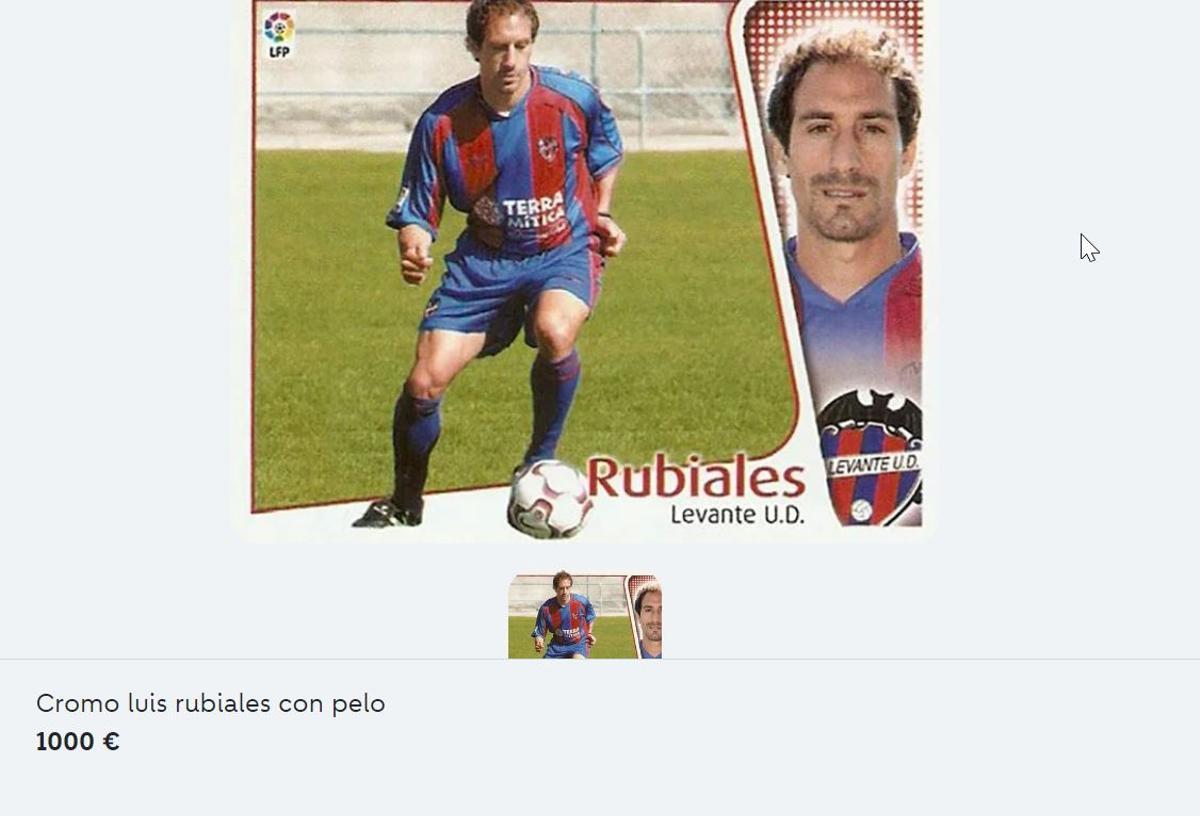 El cromo de Luis Rubiales que ha alcanzado los 1000 euros en Wallapop.