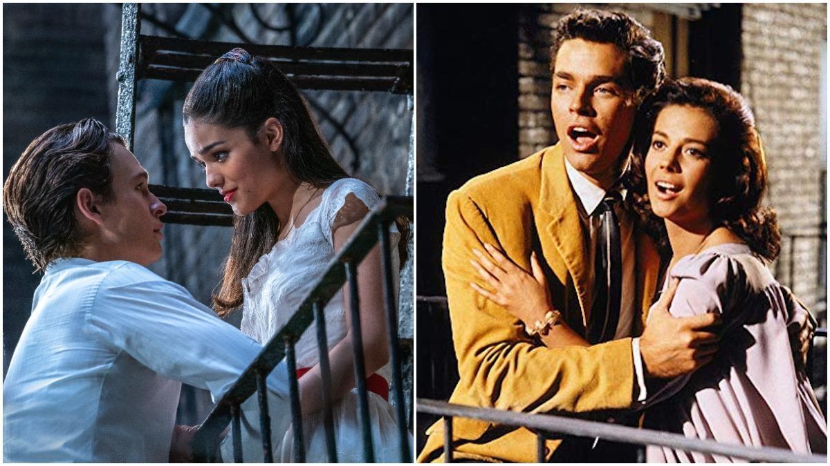 Rachel Zegler y Ansel Elgort, en la nueva versión de 'West Side Story'. A la derecha, Natalie Wood y Richard Beymen, en la original.