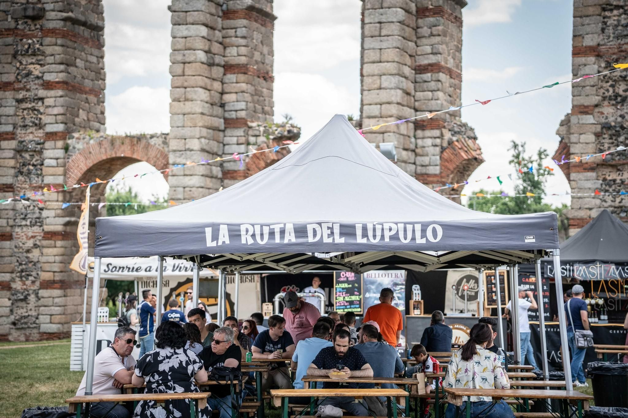 De cerveceo junto al Acueducto de Los Milagros de Mérida