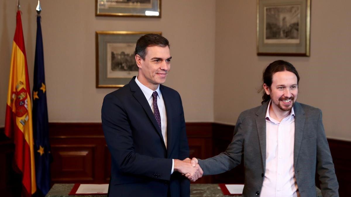 Sánchez e Iglesias, antes de la firma del preacuerdo.