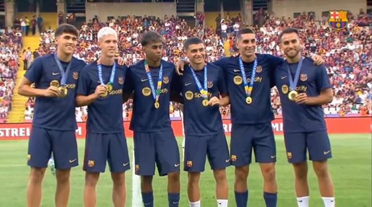 Homenaje del Barça a los campeones de la Eurocopa y Juegos Olímpicos