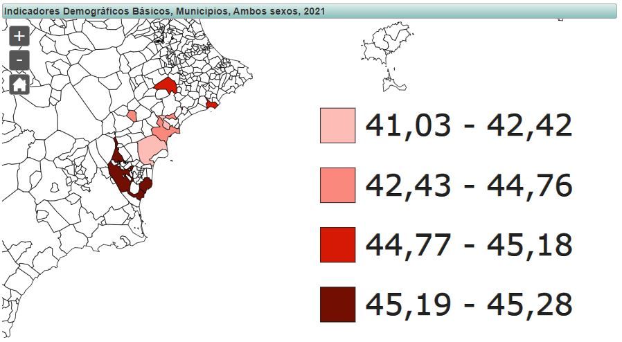 Edad media de los municipios de más de 50.000 habitantes de la provincia